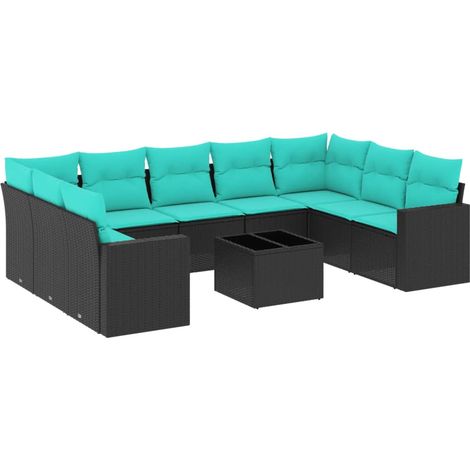vidaXL Set Divani da Giardino 10 pz con Cuscini Nero in Polyrattan (1/5)