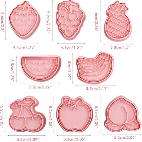 Lot de 8 emporte-pièces 3D pour biscuits, motifs dinosaure, fruits et légumes, moules à biscuits d'anniversaire, tampons à biscuits à pression manuelle (1/5)