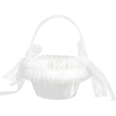 Spitzenblumenkorb für Hochzeiten, Schleifenkorb für Hochzeiten, Dekoration für Hochzeitszeremonie und -empfang – 13,5 x 13,5 x 17 cm (1/4)