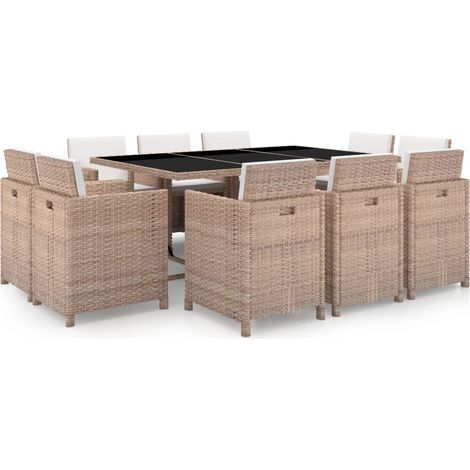 INLIFE Salon de jardin avec coussins 11 pcs Résine tressée Beige (1/5)