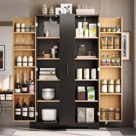 Mobile cucina con portavivande, 4 livelli estraibili, MDF nero DESVIAE (1/5)