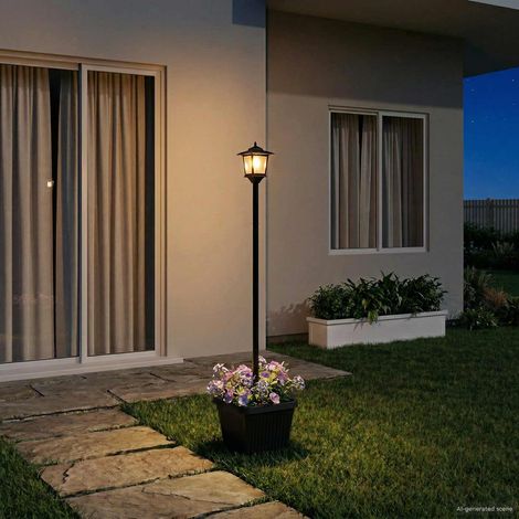 vidaXL Lampadaire solaire avec pot de fleurs Noir 32 x 32 x 158 cm (1/5)