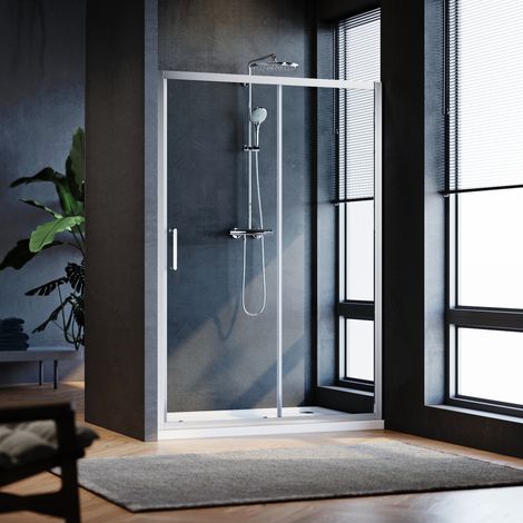 SIRHONA Porte de douche Coulissante Porte de douche coulissante réglable - Cadre en aluminium - Verre 5MM 100x185 cm (1/5)