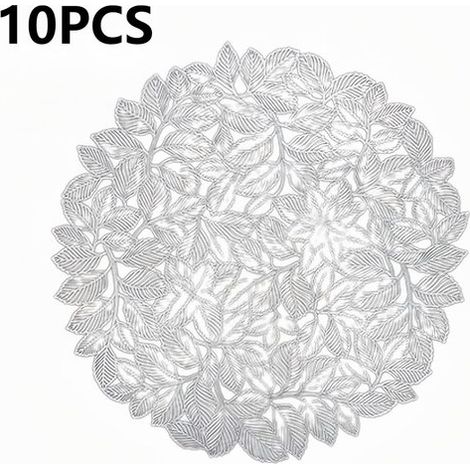 10 manteles individuales, Aislamiento térmico de PVC, antideslizantes, lavables, posavasos, decoración de mesa (plateados) (1/5)