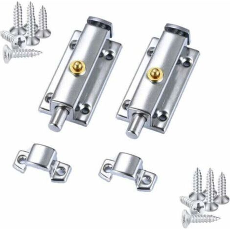 Serrure coulissante pour porte de salle de bain, verrou cylindrique en acier inoxydable, mécanisme à ressort avec bouton poussoir, adapté aux portes de toilettes, fenêtres et portes intérieures (1/2)