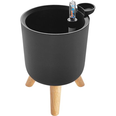 Pot À Plantes - Arrosage Automatique - Support Sur Pieds En Bois - Pour Intérieur Extérieur Balcon - Gris - 20,5 cm (1/5)