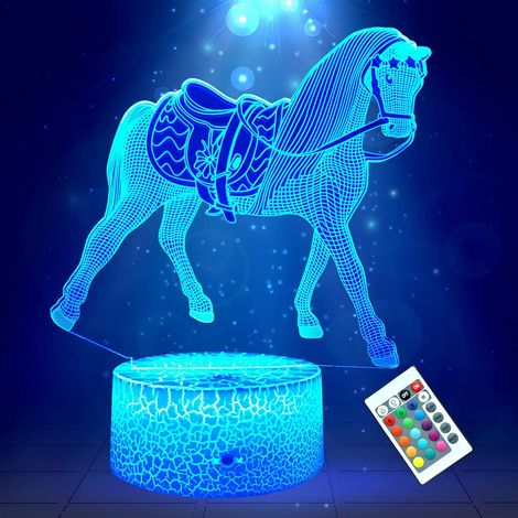 Veilleuse 3D en forme de cheval illusion, lampe changeantes de 16 couleurs Cadeau avec télécommande, pour enfants d'anniversaire pour enfants (1/5)