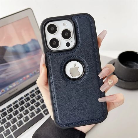 Étui de téléphone professionnel en cuir PU pour iPhone (iPhone 14, bleu), en cuir de vachette, résistant aux chocs. (1/4)