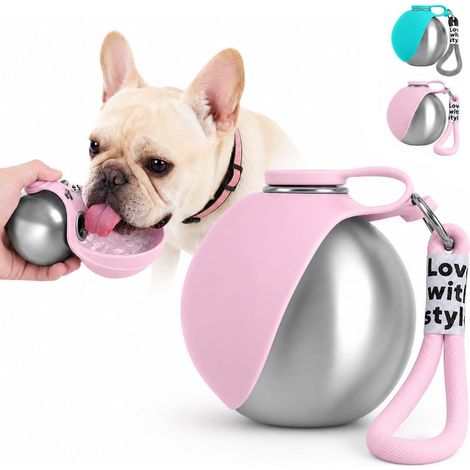 Gourde pour Chien Promenade. 304 INOX Bouteille Eau Chien 285ml, Anti-Fuite avec Gamelle Pliable Silicone, Portable - MMCD-ZGL-04948 (1/5)