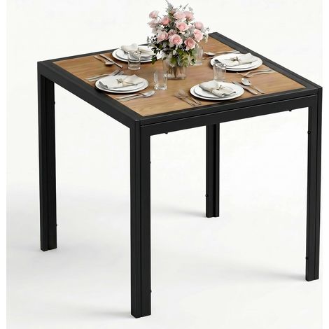 Table de jardin 75×75×72cm Table de balcon carrée avec cadre en métal Table à manger pour petit balcon,Noir (1/5)