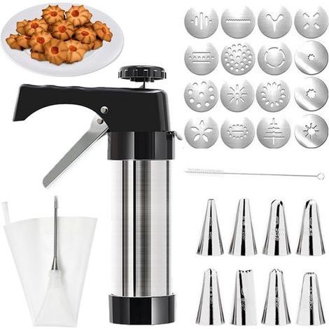 Cookie cutter - Stainless steel dough probe with 16 molds and 8 nozzles - Includes cleaning brush - Suitable for cookie and cake decorating - Complete set (1/5)