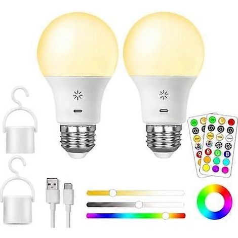 Lampe rechargeable avec télécommande, lampe intelligente RGB à changement de couleur 8W, 9+3 températures de couleur, ampoules LED E27 à intensité variable et commande tactile W [DB]-AquaForge (1/4)