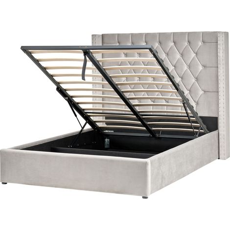 Bett mit Stauraum Samtstoff LUBBON 140 x 200 cm Hellgrau