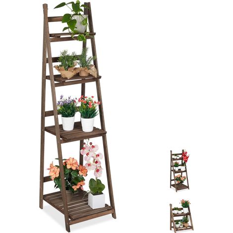 étagère escalier fleurs, 4 niveaux, escalier fleurs bois, pliable, échelle plantes, 160x41x49cm, brun (1/5)