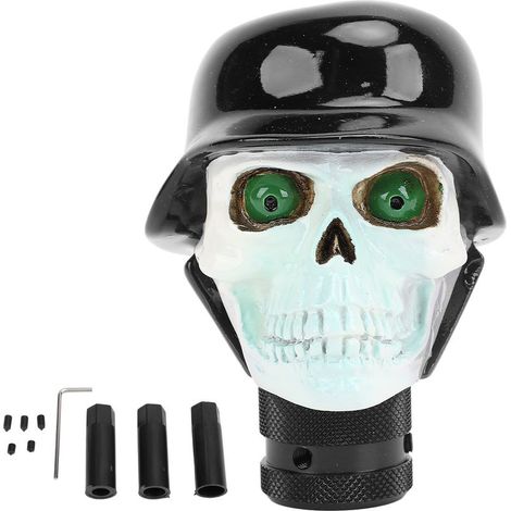 Totenkopf-Schaltknauf 8 mm, 10 mm, 12 mm, aus Kunstharz, Adapter für die meisten Fahrzeuge mit Schaltgetriebe, Schwarz (1/5)