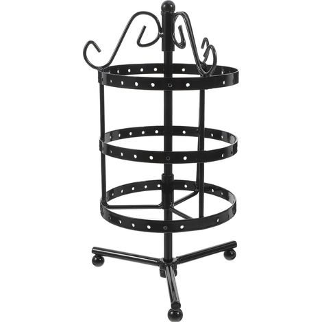 Présentoir Rotatif à Boucles D'oreilles Noir en Fer 3 Niveaux Circulaire pour Rangement Flexible et Gain de Place à Domicile ou Expositions (1/5)