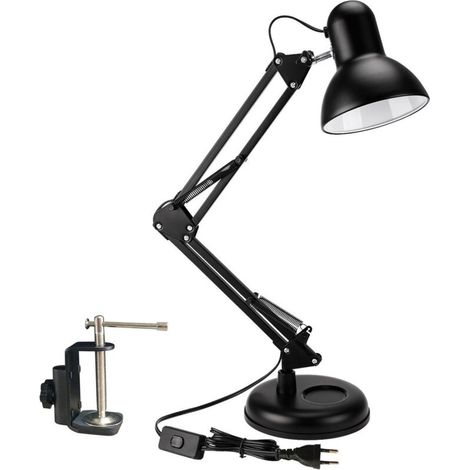 Lampe de bureau, lampe de travail d'architecte réglable avec clip pour la lecture à domicile (noir) (1/5)