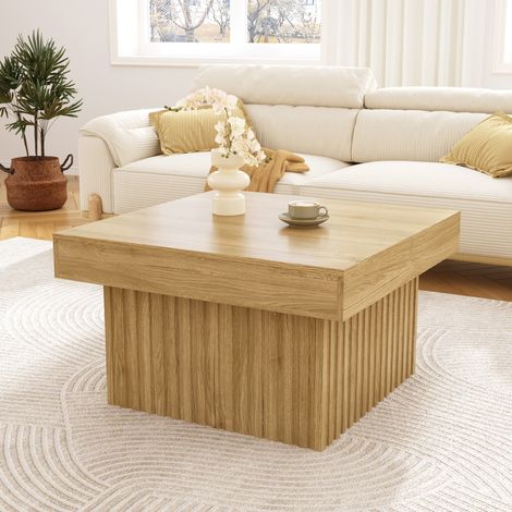 Mesa de centro cuadrada 79x79x46 cm de aglomerado y MDF, acabado madera natural DESVIAE (1/5)