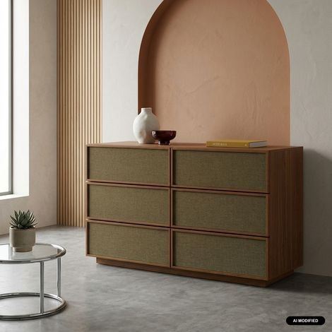 sweeek - Commode de rangement décor bois et tissu 6 tiroirs noyer - Kuba (1/5)