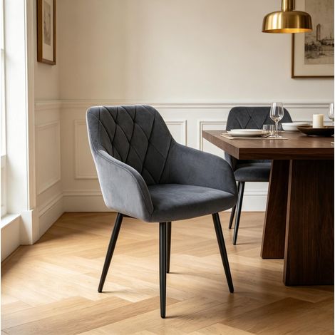 Sedia imbottita grigio scuro 44 x 42,5 cm in velluto con braccioli (1/5)
