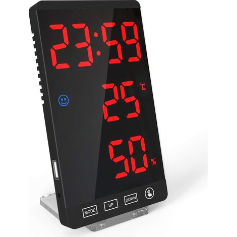 Miroir intelligent avec horloge LED, réveil, horloge numérique, luminosité réglable sur 4 niveaux, avec affichage de la météo et de la température. (1/5)