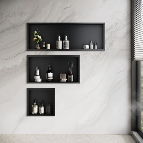 ELEGANT Shower Caddies 304 Stainless Steel Shower Niche, Wall-Inserted Niche, Black Sealed Waterproof Rust-Resistant Modern Design, Shower Niche Three-piece Set(ENF30+ENF60+ENF90)