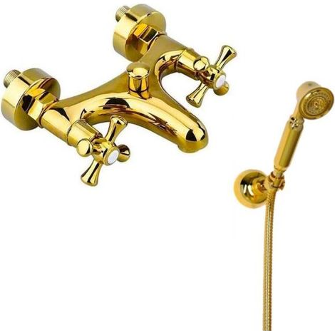 Rubinetto miscelatore vasca da bagno con doccetta stile vintage oro ROMO 59469