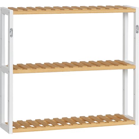 Étagère murale en bambou avec 3 étagères flottantes, chambre, 60x15x54 cm pour salon, naturelle et blanche, cuisine (1/5)