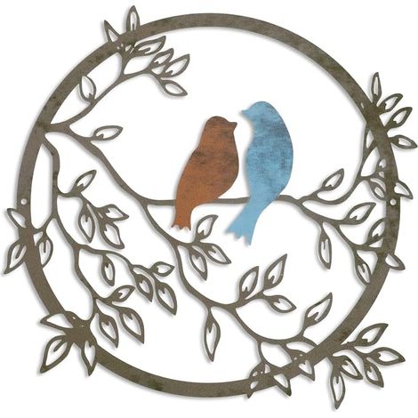 Décoration murale en métal : silhouette d'oiseau sur une branche d'arbre – Ornement suspendu pour porche, salon, jardin, chambre ou bureau – Idéal pour une pendaison de crémaillère (couleurs vives) (1/5)