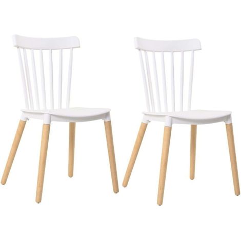 Pack de 2 sillas Alna salón Comedor Cocina Respaldo de Barras Color Blanco Pata Haya inclinadas 100x36x55 cm (1/5)