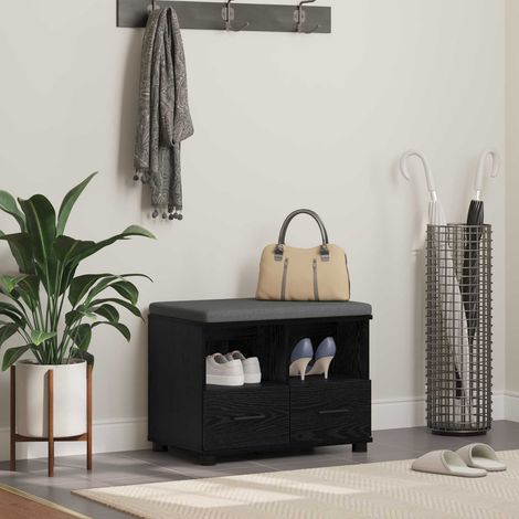 vidaXL  Hall Bench  Black Oak 60 x 38 x 46 cm Engineered Wood and Fabric
