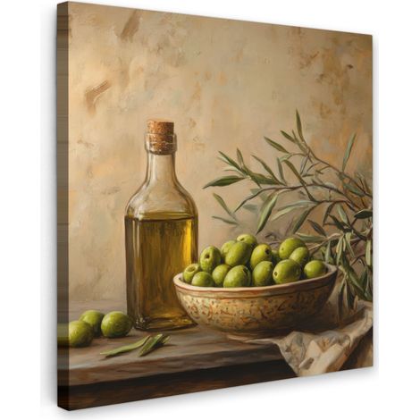 TABLEAU SUR TOILE Olives - Nature morte - Vintage Tableau Chambre Adulte 90x90 cm