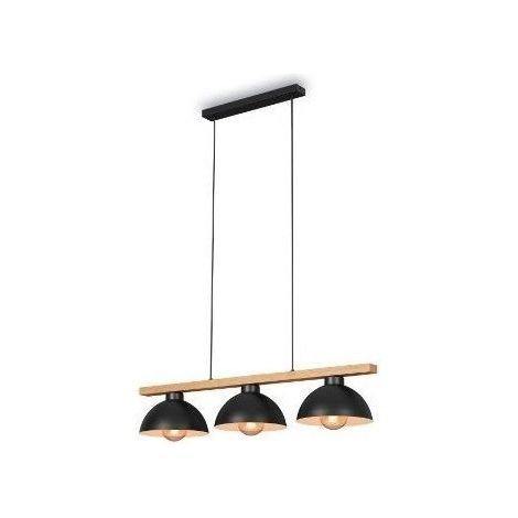 Lámpara colgante vintage Pola 98 cm en metal negro y madera