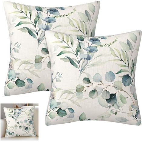 Fodere quadrate lavabili in lino per cuscini – Set di 2 pezzi 45x45 cm, verde naturale, ideali per soggiorno, giardino o patio.