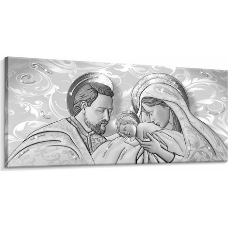 Lupia - Quadro Moderno BRILLANT con Glitter THE KISS SHABBY GREY Stampa su Tela Poliestere Decorazione Artigianale Italiana, Sacra famiglia Arte da parete per Soggiorno e Ufficio 65x149 cm (1/4)