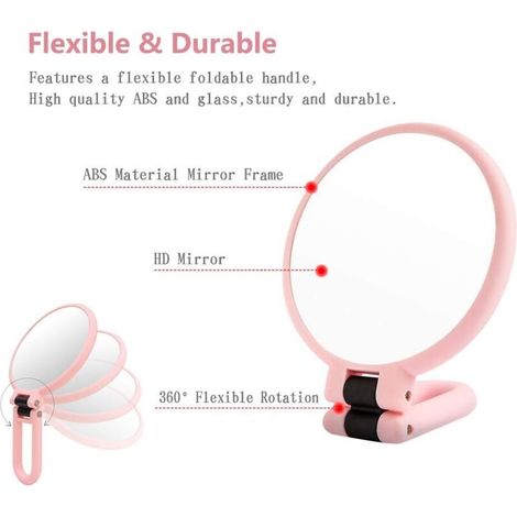 Miroir Grossissant x 15 Double Face Miroir Pliable avec Poignée, Miroir de Maquillage à Main de Coiffeurs Miroir Pliant pour Divers Détails(Rose) (1/4)