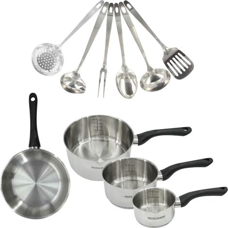 Set 1 poêle 20 cm, 3 casseroles en inox et 6 ustensiles inox Fackelmann Geneva