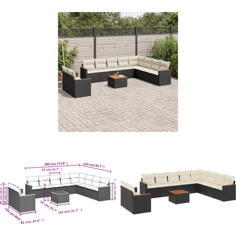 11-tlg. Garten-Sofagarnitur mit Kissen Schwarz Poly Rattan - Gartenmöbel Set - Esszimmergarnitur - Outdoor Möbel - Lounge Sofa - Rattan Gartenmöbel - Home & Living (1/3)