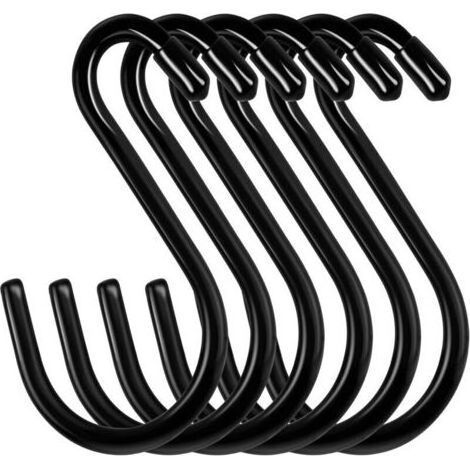 Set mit 12 großen S-förmigen Haken – 15 cm – Maximale Traglast: 30 kg – Metall – Schwarz – Für Küche, Bad, Schlafzimmer, Büro (1/5)