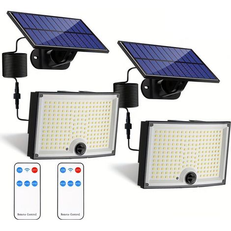 NICOLA 2er-Set Solar-Flutlichtstrahler mit Bewegungsmelder, 202 LEDs, Fernbedienung, 180° Abstrahlwinkel, weißes Licht