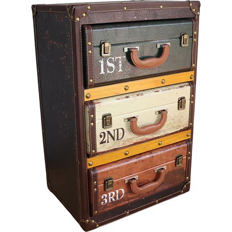 Meuble valise 3 tiroirs en bois multicolore – Dimensions 30x42x63 cm – Style vintage – Rangement design et durable