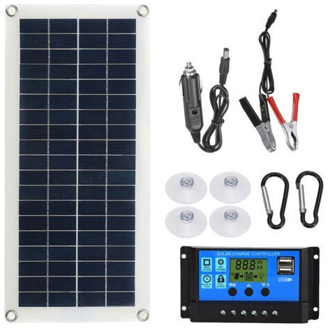 Kit de panneau solaire flexible portable 20 W, interrupteur 12 V, interface de charge USB, panneau solaire avec contrôleur 300 W, cellules solaires étanches pour téléphone, camping-car, voitur (1/5)
