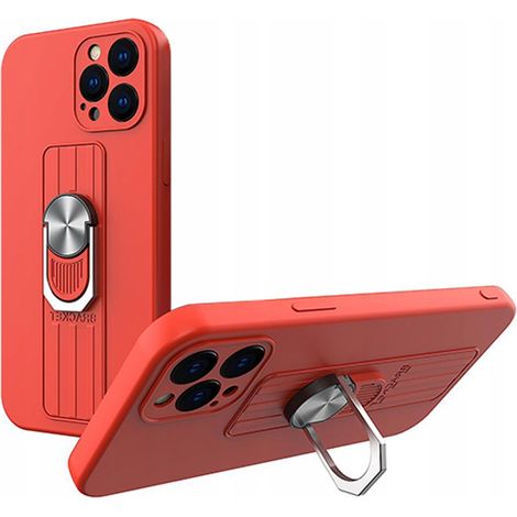 Custodia Ring Case in silicone con anello per le dita e supporto per Samsung Galaxy S21 FE, colore rosso (1/3)