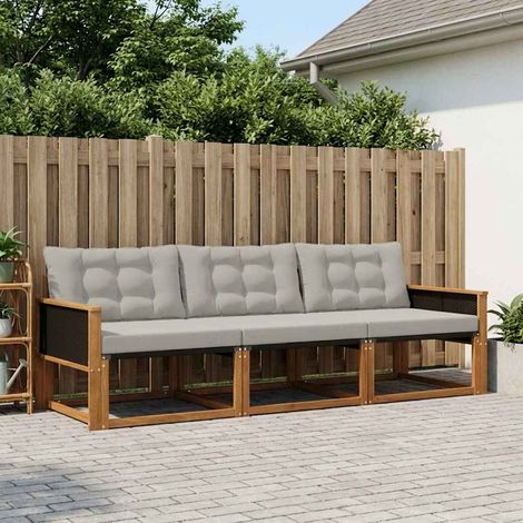 vidaXL Conjunto de sofás de exterior 3 uds. Natural y Gris Claro (1/5)