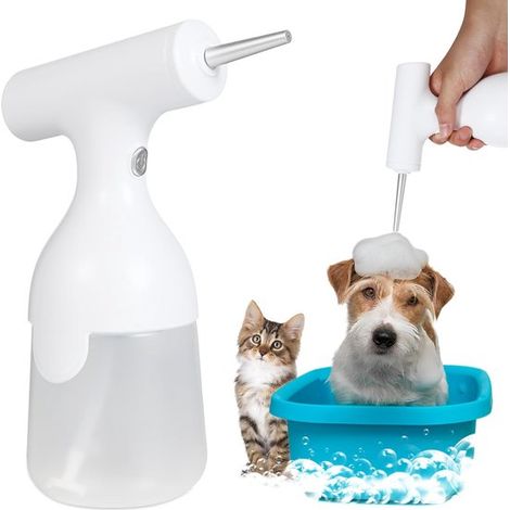 Baño 350 ml, Cepillo automático champú espumoso Cepillo burbujas portátil gatos, Cepillo baño inalámbrico mascotas dispensador jabón, Blanco (1/5)