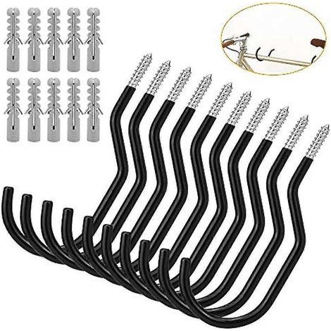 Packung mit 10 Fahrradhaken, robuste Schraubhaken für die Wand, praktische Aufbewahrungshaken mit Kunststoffbeschichtung, Haken für Gartenhaus, Garage oder Garten. (1/5)