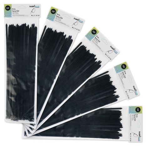 Beutel mit 100 schwarzen Kabelbindern 4,8x300mm. 100% Nylon 66 stark und haltbar