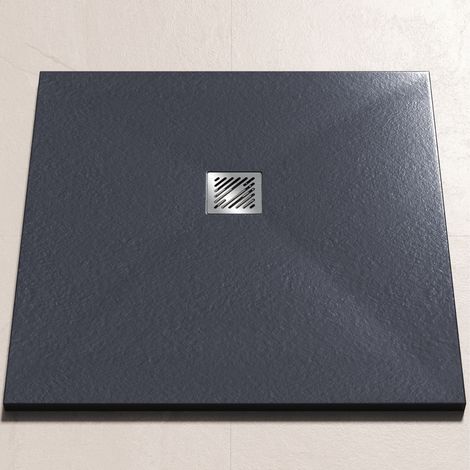 doporro Duschwanne Duschtasse 100x100x3cm aus Mineralguss in Anthrazit Quadratisch DIN-Anschlüsse für bodenebene Montage geeignet Geoma 09