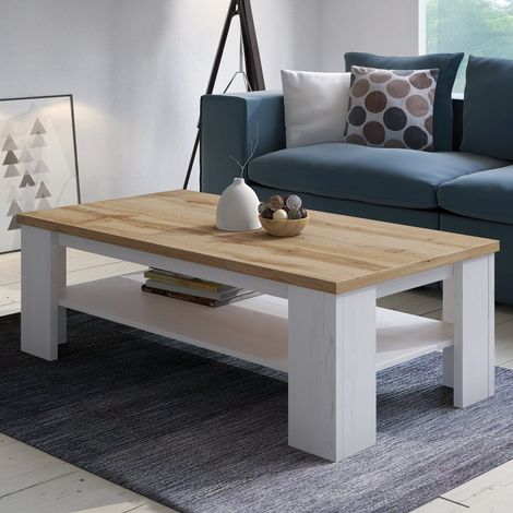 Carlazzo Couchtisch, ein Fach, rechteckig, Strukturfarbe Braun, 130x67x41h cm Weiß (1/3)