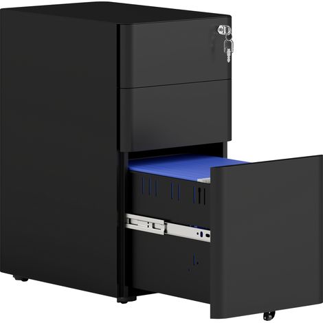 3-Drawer Steel Filing Cabinet with Lock - Black (1/5)